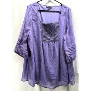 Roaman's Purple Swiss Dot Square Neck 3/4 Sleeves Tunic Size 20W